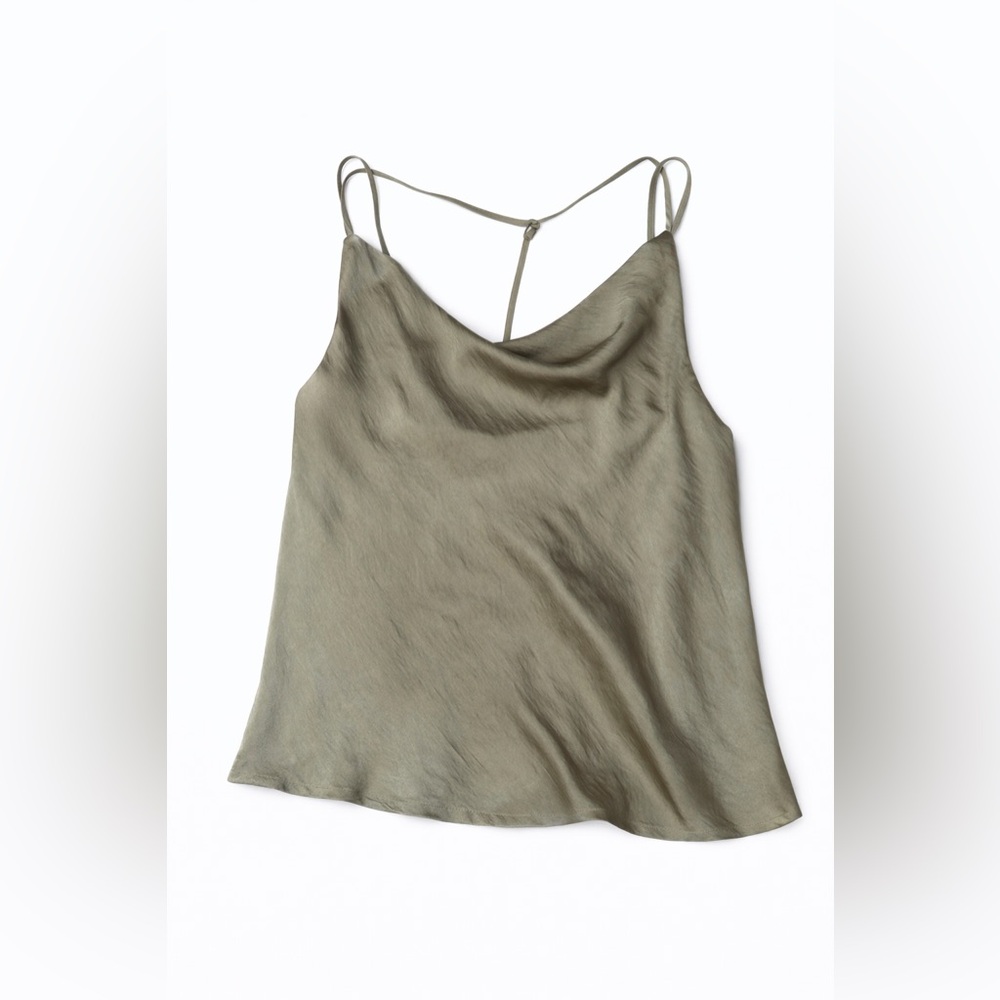 Lulus Satin Cowl Neck Cami Green Double Strap Small Date Night